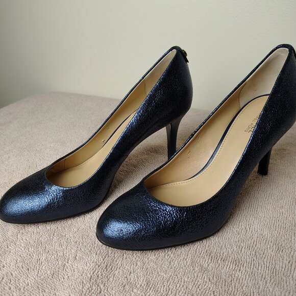 MICHAEL KORS Flex Pump Women 7M Blue Metallic Sparkle Pointed Toe Heels With Box - Picture 1 of 10